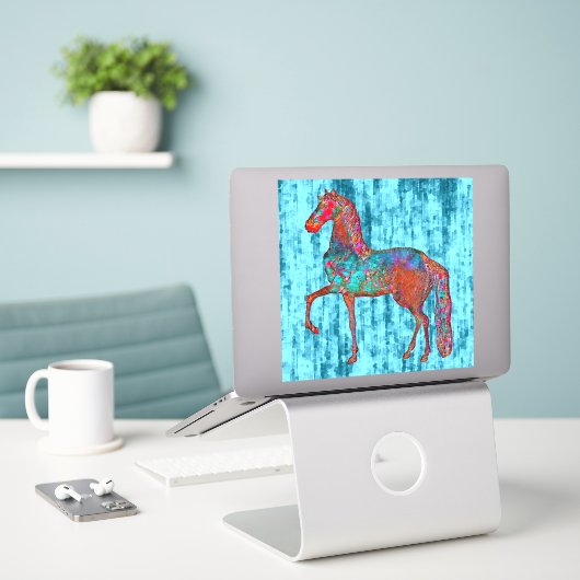 Stijl Paard Aqua Achtergrond Sticker (Laptop op bureau)
