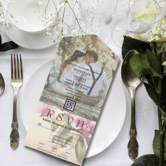 Stijl Paarse Orchidee Foto QR Code Website All In One Uitnodiging