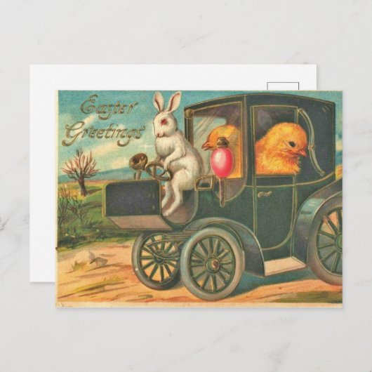  stijl paasbundel en kippen in auto briefkaart (Voorkant / Achterkant)