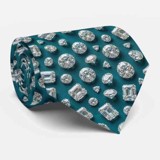 Stijl Pauw | Luxe Diamant Teal Blauw Stropdas (Opgerold)