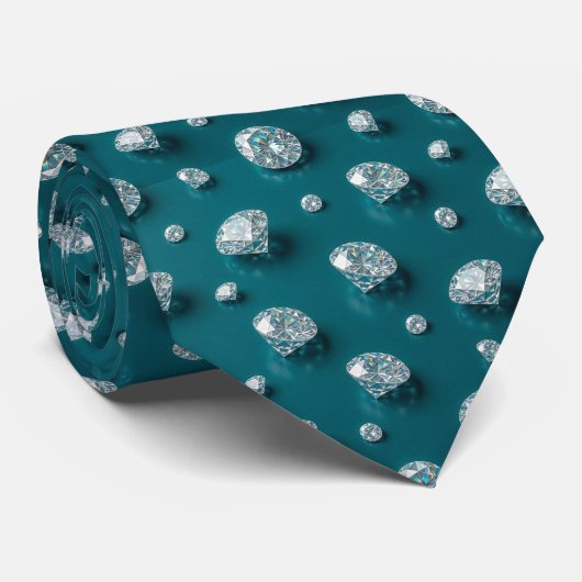 Stijl Pauw | Luxe Diamant Tealblauw Stropdas (Opgerold)