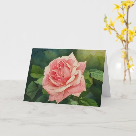  stijl Peachy Pink Rose Garden Art Kaart (Gele Bloem)