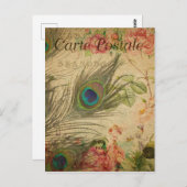  stijl Peacock Feather French Carte Postale Briefkaart (Voorkant / Achterkant)