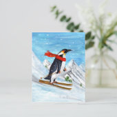 stijl Penguin Downhill Skiing Briefkaart (Staand voorkant)