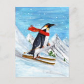  stijl Penguin Downhill Skiing Briefkaart (Voorkant)