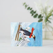 stijl Penguin Downhill Skiing Briefkaart (Staand voorkant)