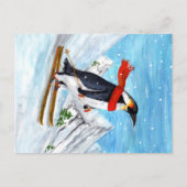 stijl Penguin Downhill Skiing Briefkaart (Voorkant)