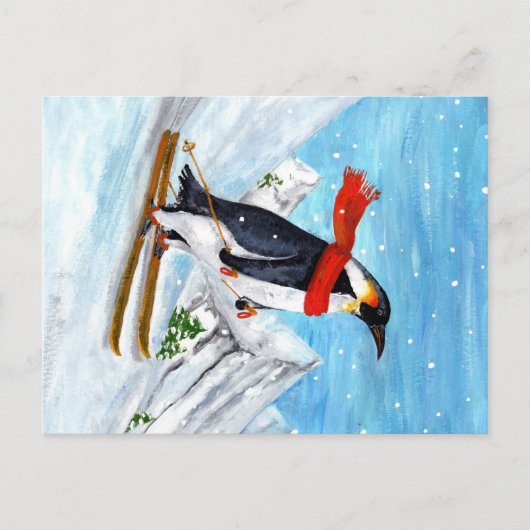 stijl Penguin Downhill Skiing Briefkaart (Voorkant)