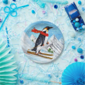 stijl Penguin Downhill Skiing Papieren Bordje (Feest)