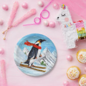 stijl Penguin Downhill Skiing Papieren Bordje (Feest)