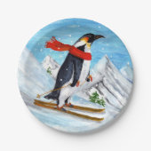  stijl Penguin Downhill Skiing Papieren Bordje (Voorkant)