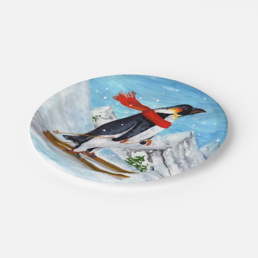  stijl Penguin Downhill Skiing Papieren Bordje (Gekanteld)