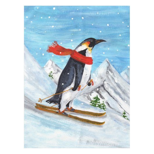 stijl Penguin Downhill Skiing Tafelkleed (Voorkant)
