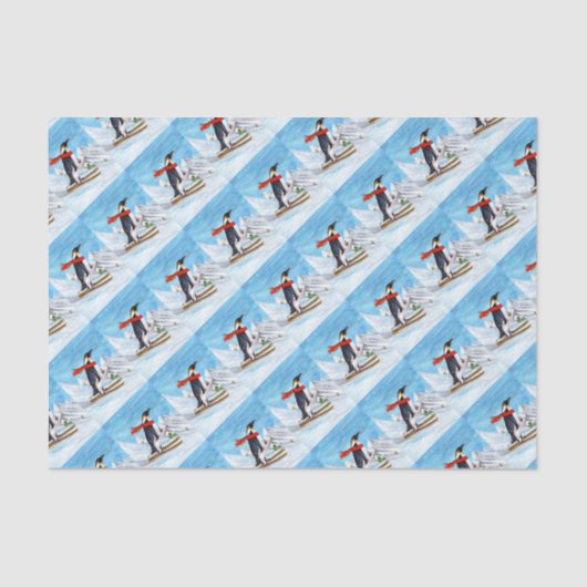 stijl Penguin Downhill Skiing Tissuepapier (Voorkant)