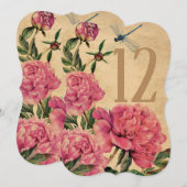Stijl Peony & Dragonfly Tafelnummer Kaarten (Voorkant / Achterkant)