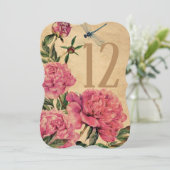 Stijl Peony & Dragonfly Tafelnummer Kaarten (Staand voorkant)