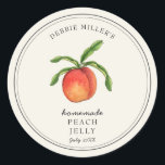 stijl Perzik op gebroken witte Jelly potje Ronde Sticker<br><div class="desc">Elegant gepersonaliseerde hand geschilderde waterverf  stijl perzik gelei label. Gebruik voor je zelfgemaakte jam of iets wat je kiest. Het is een geweldig cadeau. Vul uw gegevens in op het etiket en geniet.</div>