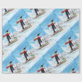 stijl pinguïn afdaling skiën cadeaupapier (Vlak)