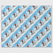  stijl pinguïn afdaling skiën cadeaupapier (Vlak)