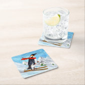  stijl pinguïn afdaling skiën kartonnen onderzetters (Insitu)