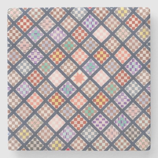  stijl Quilt Squares Art Marble Stenen Onderzetter (Voorkant)