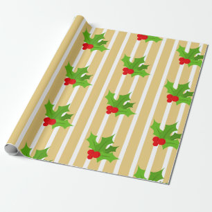 stijl Red Gold Kerstmis Holly Cadeaupapier