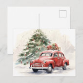 stijl rode auto en kerstboom begroeting briefkaart (Voorkant / Achterkant)