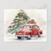 stijl rode auto en kerstboom begroeting briefkaart (Voorkant)