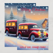  stijl rode auto vrolijk kerstfeest feestdagenkaart (Voorkant / Achterkant)