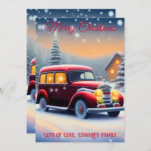 stijl rode auto vrolijk kerstfeest feestdagenkaart (Voorkant / Achterkant)