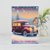  stijl rode auto vrolijk kerstfeest feestdagenkaart (Staand voorkant)