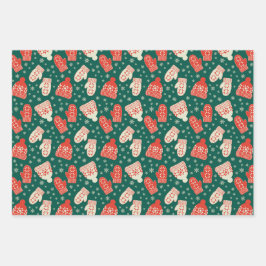  stijl rode & groene kerst petten & wanten inpakpapier vel
