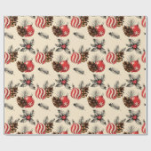 stijl rode kerst ornamenten rustiek cadeaupapier (Vlak)