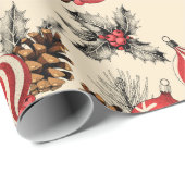 stijl rode kerst ornamenten rustiek cadeaupapier (Rol Hoek)