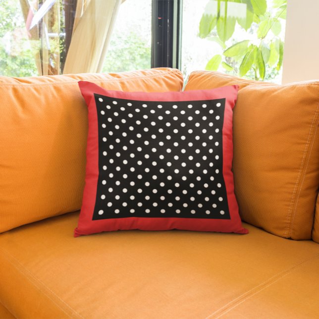  stijl rode rand zwart en wit Polka Dot Kussen (Vintage Style Red Border Black and White Polka Dot Throw Pillow)