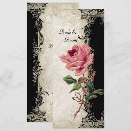 Stijl Roos zwart in Cream Lace Kaart (Voorkant / Achterkant)