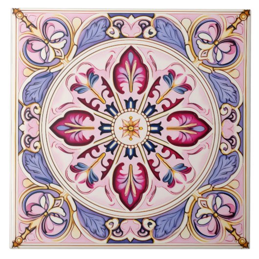 Stijl Roze & Blauwe Ceramische Tegel Tegeltje (Voorkant)