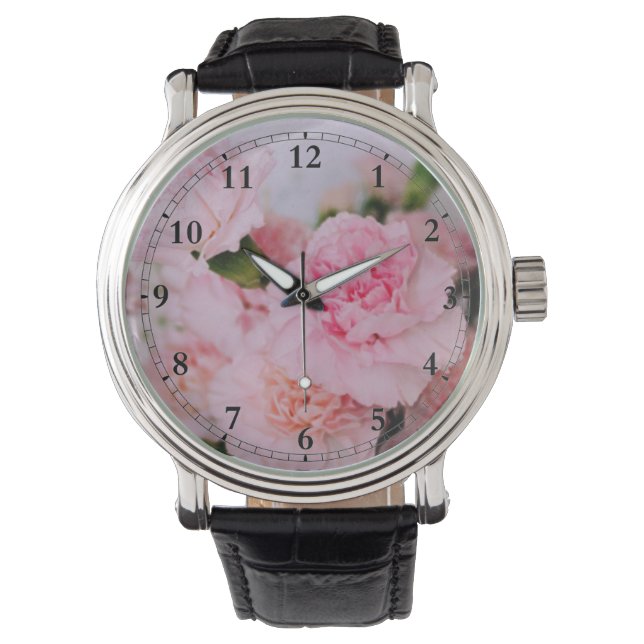  stijl roze bloemenfoto kunst horloge (Voorkant)