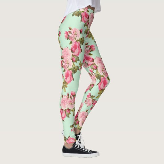  stijl roze en groene bloemen Leggings (Rechts)