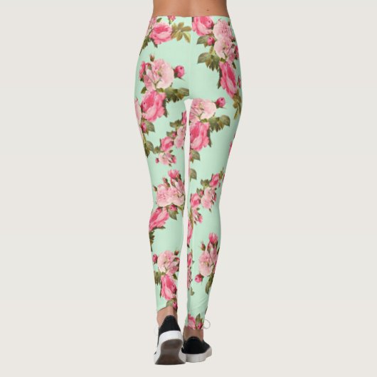  stijl roze en groene bloemen Leggings (Achterkant)