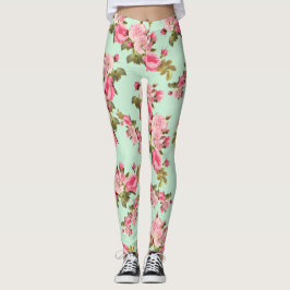 stijl roze en groene bloemen Leggings