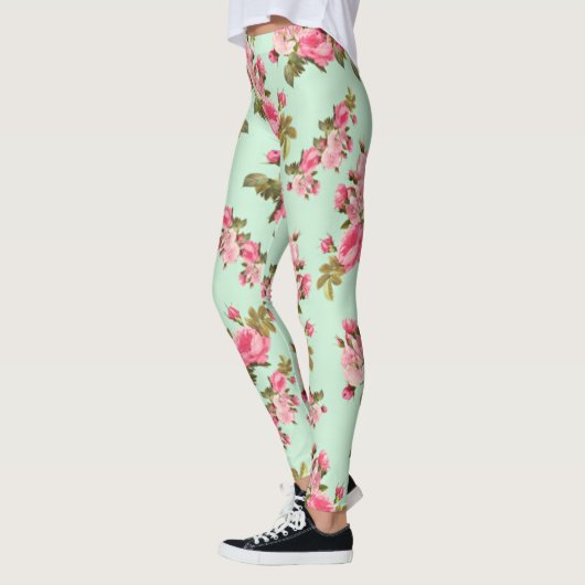 stijl roze en groene bloemen Leggings (Links)