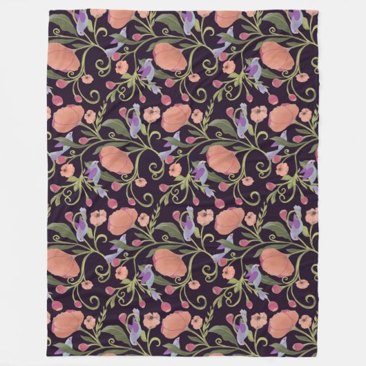  stijl roze en oranje bloemen wijnstokken vogels fleece deken (Voorkant)