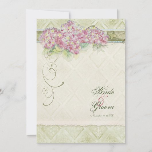 Stijl Roze Hydrangea - Huwelijksuitnodiging Kaart (Voorkant)