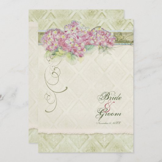  Stijl Roze Hydrangea - Huwelijksuitnodiging Kaart (Voorkant / Achterkant)