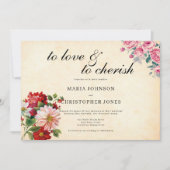  Stijl Roze Rood Bloemen Zwart Script bruiloft Kaart (Voorkant)