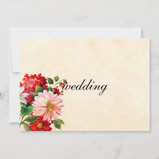  Stijl Roze Rood Bloemen Zwart Script bruiloft Kaart (Achterkant)