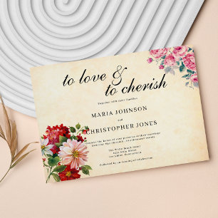  Stijl Roze Rood Bloemen Zwart Script bruiloft Kaart