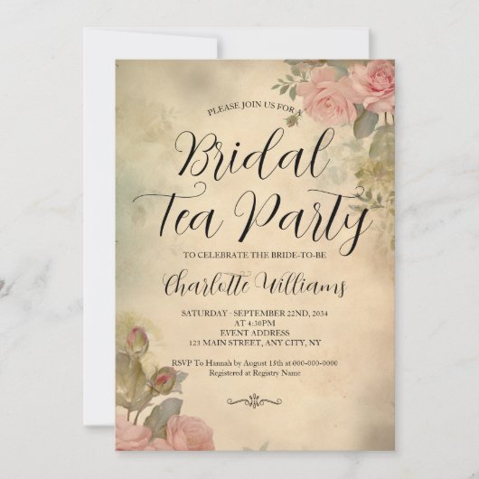  Stijl Roze Rozen Bruids Tea Party Kaart (Voorkant)