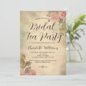  Stijl Roze Rozen Bruids Tea Party Kaart (Staand voorkant)